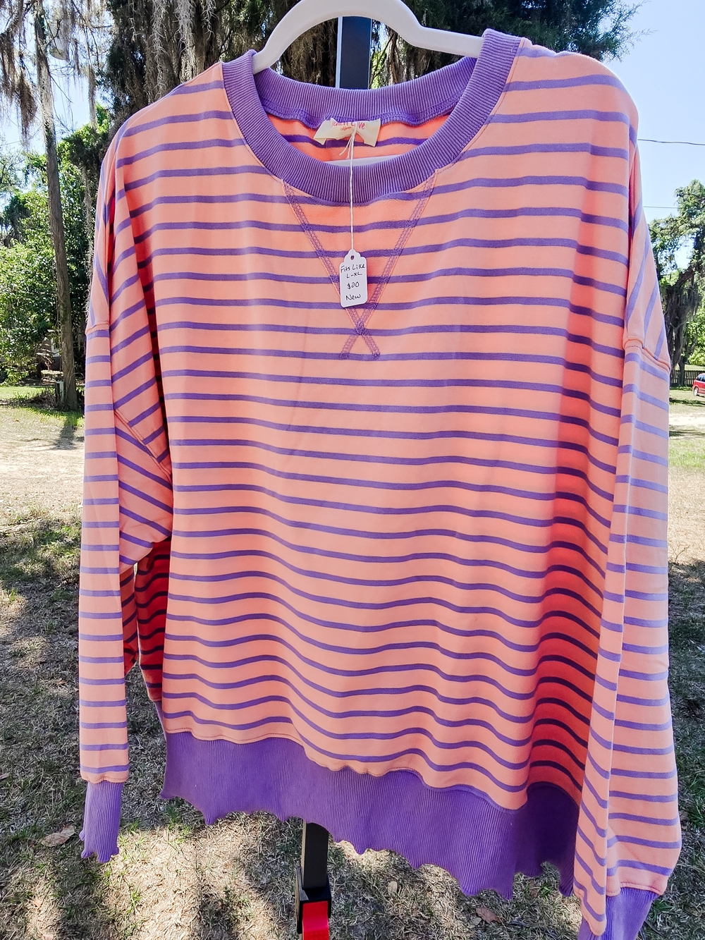 Striped Pink and Purple Crewneck Sweatshirt